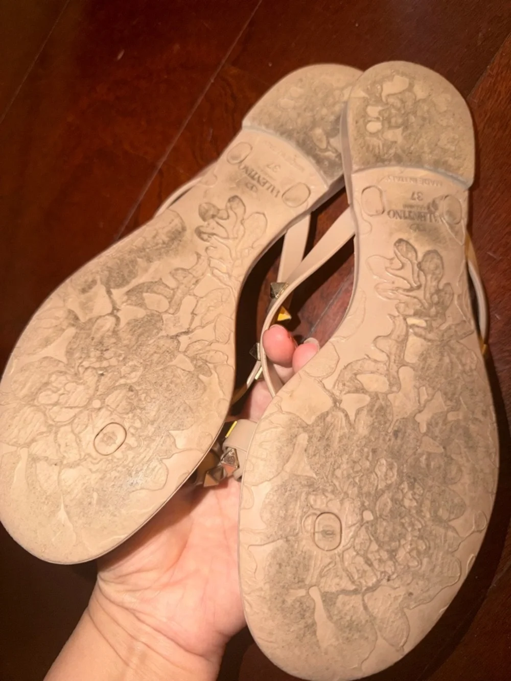 Valentino Rockstud T-Strap Sandal - Taupe - Picture 3 of 4